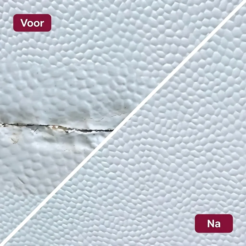 Voor en na herstel van caravan- of camperwandschade